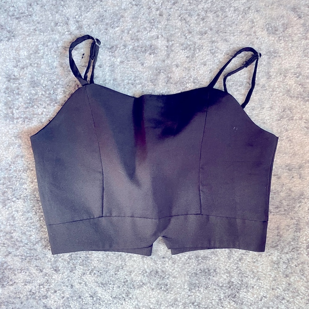 P.K Studios Black Crop Top with Cute Zipper Detail | Size Small